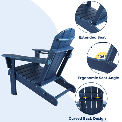 Magpie Fabrics Foldable Adirondack Chair with Cup Holder, HDPE Weather Resistant Oversize Outdoor Chair, Widely Used in Patio, Fire Pit, Deck, Porch, Garden, Campfire (Navy Blue)