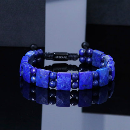 HASKARE Mens Jewelry Beads Crystal Bracelet for Men, Energy Bead Bracelets Healing Stone Lapis Lazuli Bracelet, Real Blue Gemstone Protection Crystals Woven Drawstring Anxiety Bracelets Gift for Him