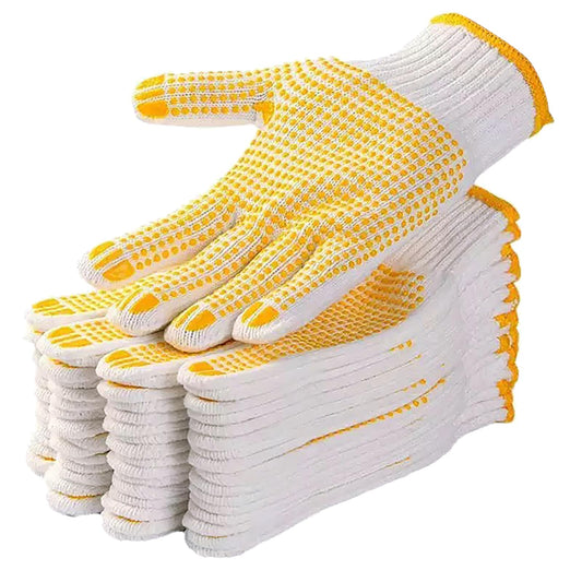 Safety Work Gloves with Anti-slip Dots 12 Pairs White Polyester Knitted Gloves for Garage Warehouse Painter Mechanic Industrial Gardening Construction (Yellow)