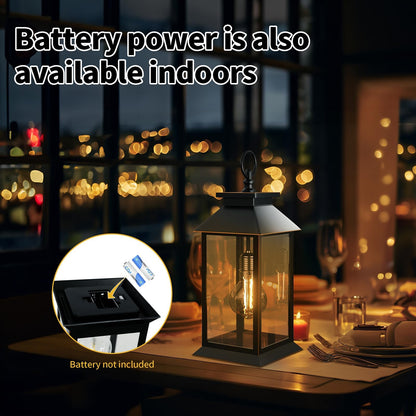 AYTPU 2 Pack Solar Lanterns Outdoor, Hanging Glass Solar Lights Waterproof, Dual Power Solar & 2*AA Battery, for Porch, Patio, Yard and Indoor Table or Mantel
