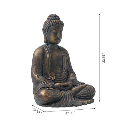 Glitzhome 22.75-inch Zen Meditation Buddha Garden Statue, Bronze Large Indoor and Outdoor Sculpture, Hand-Finished MGO & Fiberglass Decor for Home Patio Yard