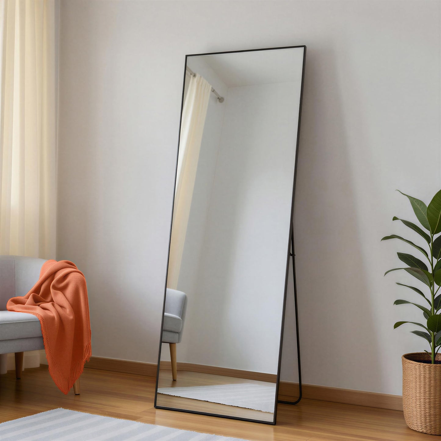 Amazon Basics Full Length Floor Mirror, 64" x 21" x 0.55", Black