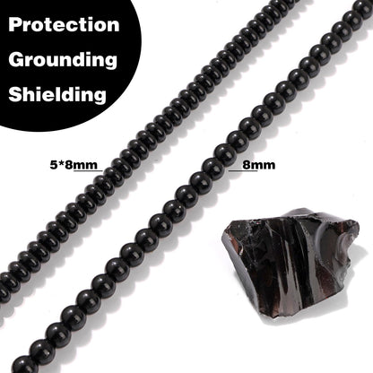 Raicegs 100pcs 5×8mm Rondelle Black Tourmaline Beads Natural Gemstone Beads Abacus Disk Stone Loose Beads for Jewelry Making DIY Bracelets Necklace