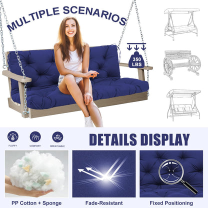 MQSXBF Porch Swing Cushions Outdoor 60 inch x 40 Waterproof Swing Cushions 3 Seater Replacement with Backrest & 8 Ties 5" Thick Bench Swing Cushions for Outdoor Furniture Patio(Navy Blue)