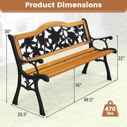 Tangkula Outdoor Garden Bench Park Bench, Patio Furniture Bench Chair with Cast Iron & Hardwood Structure, Weather Proof Porch Loveseat, Perfect for Backyard, Deck, Lawn, Poolside