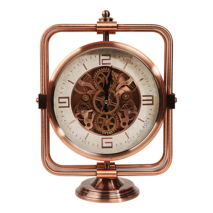 DORBOKER Moving Gears Desk Clock, Mantle Clock, Industrial Steampunk Art Decorative Clocks for Living Room Farmhouse Offcie, Christams Gifts Ideas for Father Boss Senior Friend (11inch-Red Copper)