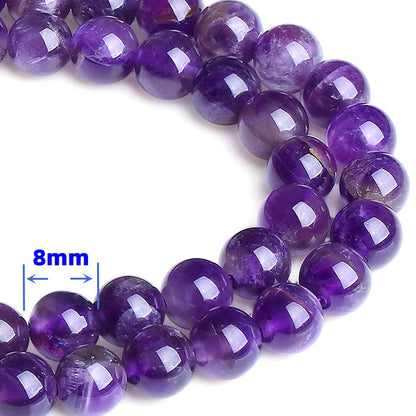 QINJIEJIE 100PCS Amethyst Beads 8mm Natural Stone Beads Round Loose Gemstone Bead for Bracelet Beading Crystal Jewelry Making DIY Necklace Earrings 0.32"