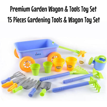 Dimple Garden Wagon & Tools Toy Set, Kids Gardening Set - 15 Pcs Outdoor Toys for Toddlers 1-3, Sand Toys - Sturdy & Durable - Top Yd, Beach, Sand, Garden Play Set for Kids & Toddler Gardening Tools
