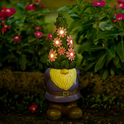 Nacome Solar Garden Outdoor Statues Gnome with Succulent and 7 LED Lights - Lawn Decor for Patio, Balcony, Yard Ornament for Mom Grandma Women