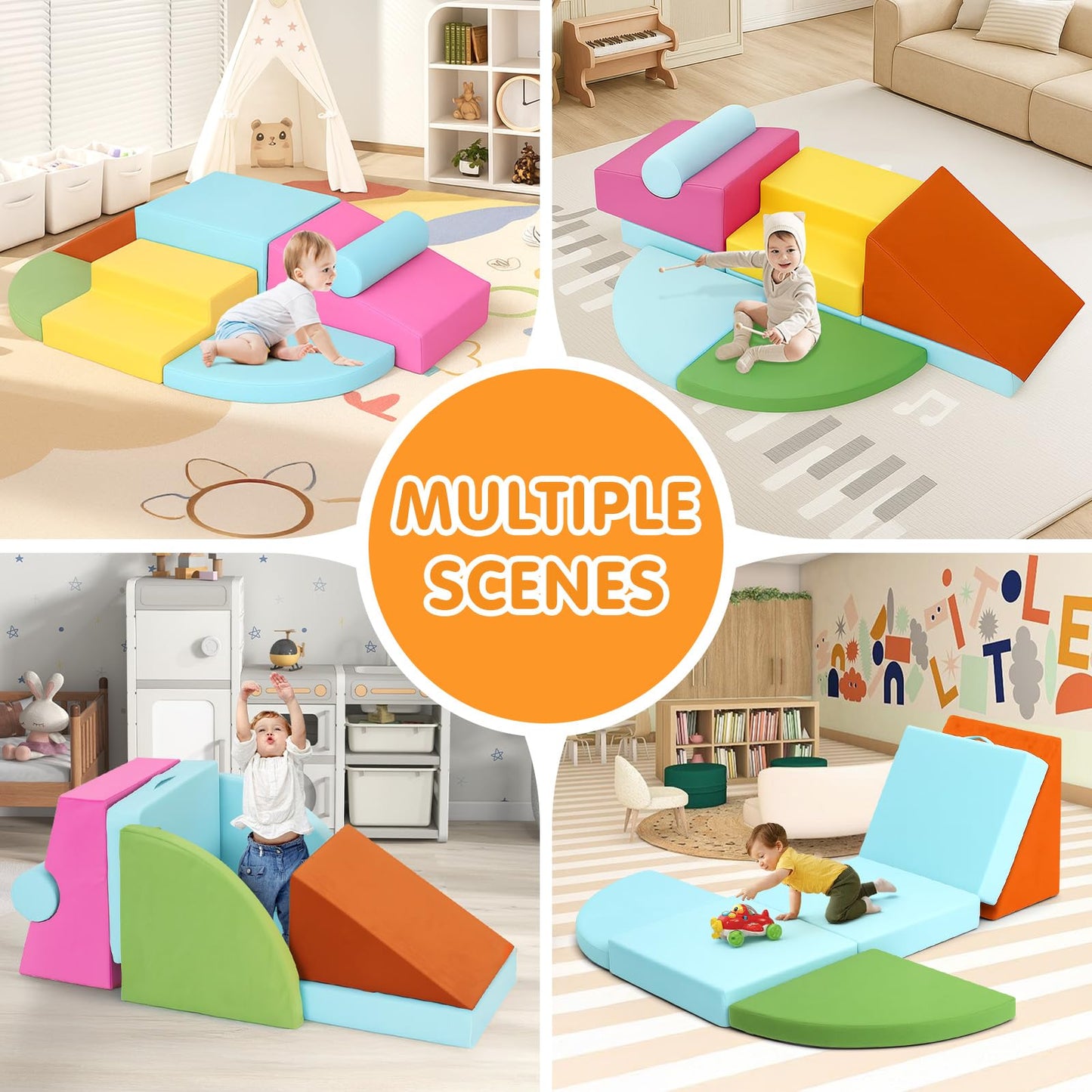 7PCS Climbing Toys for Toddlers 1-3 Inside, Foam Baby Climbing Blocks Soft Play Set for Toddlers 1-3, Corner Toddler Climbing Toys Indoor Baby Climbing Gym for Toddler Climbing Crawling and Sliding