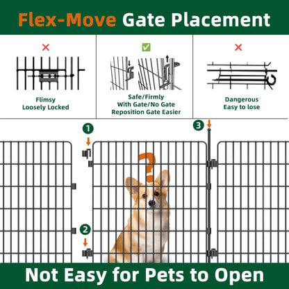 RYDIZA [3-PLY] No Dig Garden Fence Animal Barrier with Gate, 32 in (H) x23.6ft (L), 10 Panels Metal Dog Fence Outdoor for Yard, Decorative Temporary Fence Tall Garden Fencing for Dogs Outside