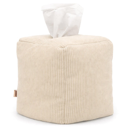 TOGI Corduroy Tissue Box Cover - Soft & Puffy Cube Design Adds a Warm, Cozy Touch - Soft Tissue Box Cover Square Fits Standard Square Boxes from Everyday Brands - Cozy Home & Office Decor (Cream)
