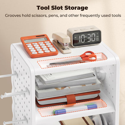 MUNBYN ILH03 4x6 Thermal Label Holder, 5-in-1 Sticker Holder with 3-Tier Shelf, Drawer, Hooks & Pegboard, for Shipping Label Printing, Office, Small Business, Home