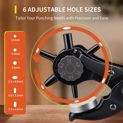 XOOL Round & Oval Leather Hole Punch Set, Upgraded Long Handle Revolving Punch Plier Kit for Belts, Watch Bands, Straps, Dog Collars, Saddles, Shoes, Fabric, DIY Home & Leather Craft Project