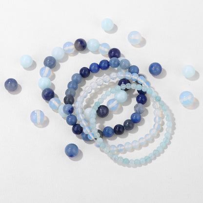 Vinswet 4pcs Natural Stone Beaded Bracelets for Women Men,Healing Crystal Gemstones Stretch Bracelet,4mm 6mm 8mm 10mm Opal Blue aventurine Amazonite Anxiety Stress Relief Bracelet Jewelry Gifts