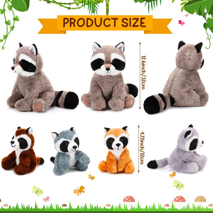 Harrycle 5 Pcs Raccoon Stuffed Animal Set Adorable Mommy Raccoon Plush with 4 Babies in Tummy Soft Cuddly Plushie for Birthday Woodland Party Decor(Cuddly Style)