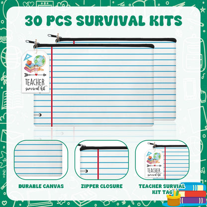 30 Set Teacher Survival Kit Supplies Includ Makeup Bag Card and Hemp Rope Appreciation Gifts for Teachers' Day Valentine's Day Back to School and First Day of School