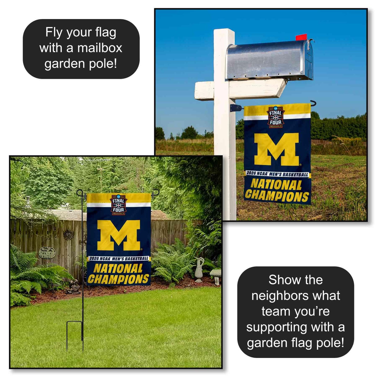 Michigan Team University Wolverines 2026 Basketball National Champions Double Sided Garden Flag