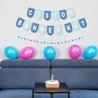 Hahafelt 125 Pcs Make Your Own Banner Kit Personalized Handmade Name Scallop Felt Banner for Baby Nurseries Kids Rooms Decor, Custom Banners for Birthday Wedding Baby Shower(Blue)