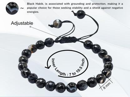Amazing Gemstone Black Hakik Bracelet for Women - Chakra Mens Bracelet Protection Crystals and Healing Stones - Faceted Beaded Blessing Bracelet Spiritual Meditation Gift (Adjustable)