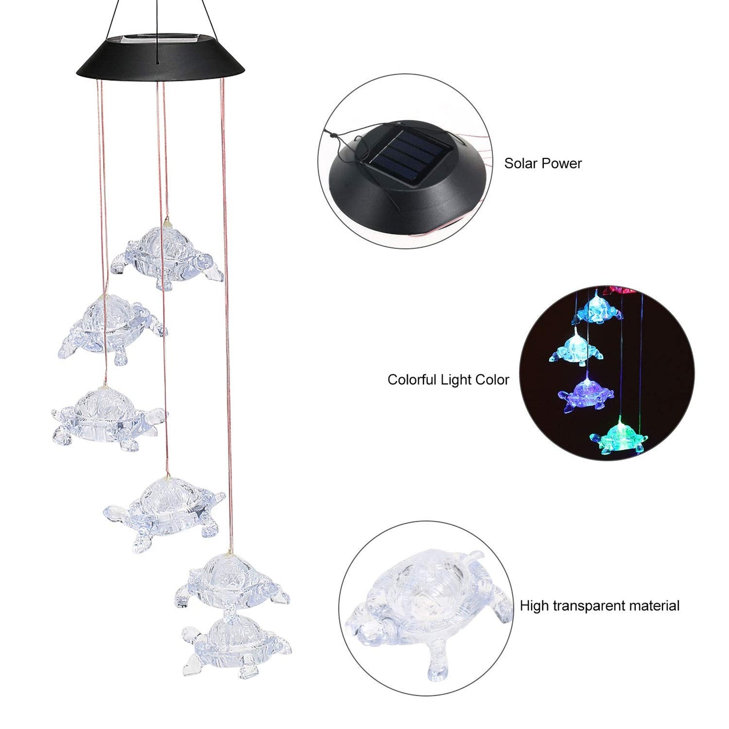 Wind Chimes Chandelier, Solar Turtles Hanging Lamp ,Wind Chime Pendant Light IP44 Waterproof Mixcolor Slow Flashing