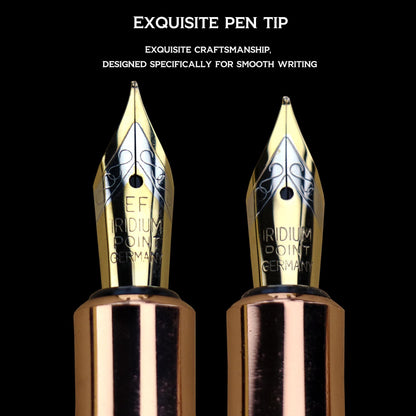 DUNBONG Luxury Fountain Pen, Aureate Gold Powder Finish, Gold Plating and Red Lacquer, Intricate Engraved Pattern, Gilded Medium Nib, Refillable Ink Converter, Luxury hard Gift Box(lion)