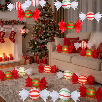 Riakrum 12 Pcs Christmas Candy Paper Lanterns 10 Inch Red Green White Christmas Hanging Paper Lantern Decorations Craft Sets for Xmas Party Supplies Indoor Outdoor Decor