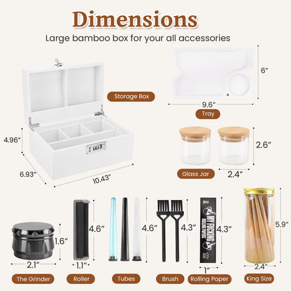 Coozyupper Large Bamboo Storage Box with Removable Tray Kit - Decorative Box Set, Glass Jars, and Accessories Wooden Storage Kit and Accessories Tool.Birthday Gifts