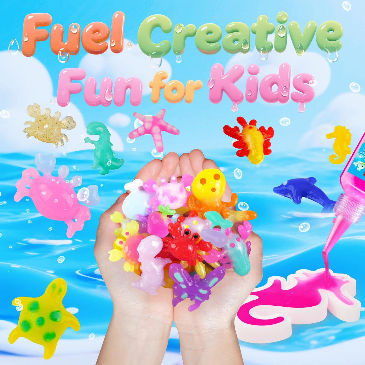 QANIY Magic Water Elf Toy Kit for Kids with 20 Gels and 24 Molds, Aqua Fairy,Fun DIY Craft Kit, Squishy Maker, Magic Water Art Kit Favors, Kids Christmas Gifts Crafts Ages 4-8