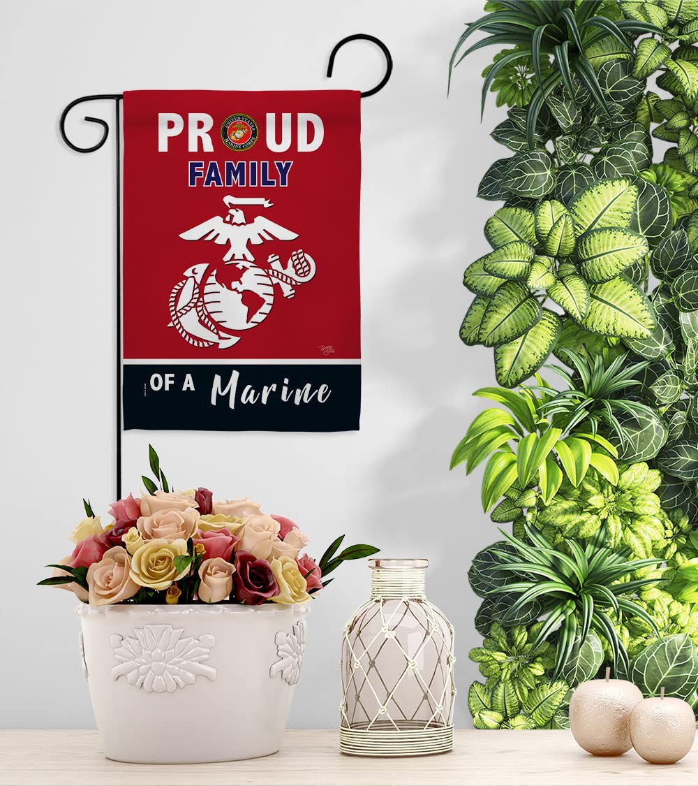 Proud Family Marines Garden Flag - Armed Forces Marine Corps USMC Semper Fi United State American Military Veteran Retire Official - House Banner Small Yard Gift Double-Sided Made in USA 13 X 18.5