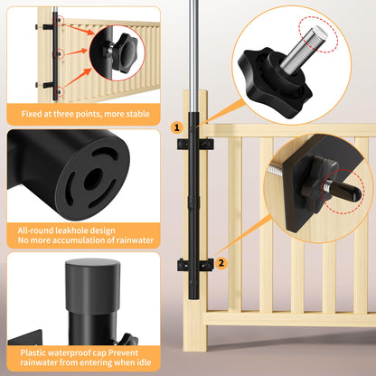 Heavy-Duty Patio Umbrella Holder for Deck Railing - Stainless Steel Windproof Outdoor Patio Umbrella Base and Mount Brackets Attachable to Railing, Fits Pole ≤1.6'' & Post <3.3" - Space Saving, Black