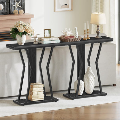 HOOBRO Narrow Console Table, 29.5" Small Entryway Table with Storage, 2-Tier Sofa Table Behind Couch, Modern Style, for Living Room, Hallway, Foyer, Bedroom, Black BB66XG01