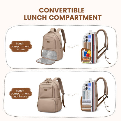 GOLF SUPAGS Lunch Backpack 16 Inch Laptop Backpack with Insulated Cooler Lunch Box Food Bag for College Work Camping Picnics (Champagne)