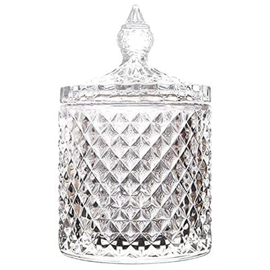 LUCKTE Rainie Love Home Basic Food Storage Organization Set-Crystal Diamond Faceted Jar with Crystal Lid,Suitable as A Candy Dish,Cookie Tin,Biscuit Barrel,Decorative Candy Jar (Transparent, 16 oz)