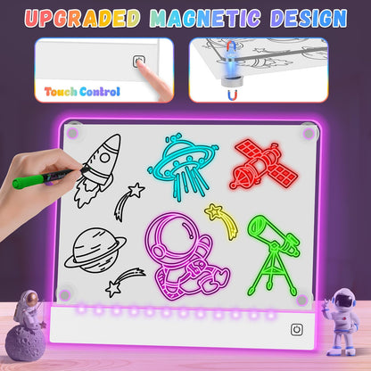 2pack Rechargeable LED Drawing Board for Kids with 7 Colors, Magnetic LED Note Lumi Board with 4 Magnets and Invisible Stand, Light up Acrylic Dry Erase Board Gift Toy for Kids/Girls