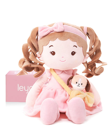 LeyaDoll Soft Baby Doll Toys (16''), My First Baby Rag Doll for 1 Year-Old Girl Birthday Gift, Christmas Plush Toys Gift for Toddler Kids Infants-Daydream-Mia-and-Her-Pet-Dog
