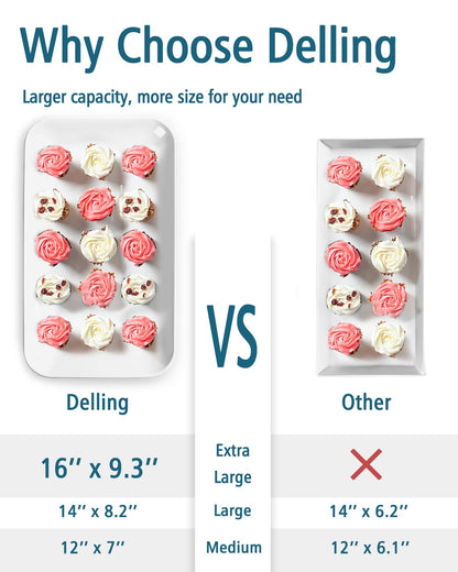 DELLING 3 Tier Serving Tray Set 16 Inch, Large Porcelain Tiered Platters with Collapsible Stand - Serving Dishes for Entertaining Dessert Table Party, Easy Assembly, White