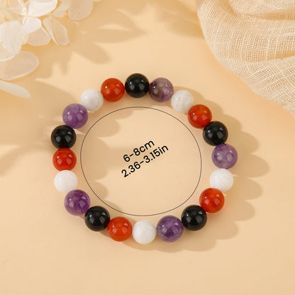 Crystal Vibe Protection & Energy Crystal Bracelet - 10mm Beaded Bracelets for Men Women With Stones of Amethyst, Black obsidian, Carnelian, Moonstone - Elastic Adjustable Size