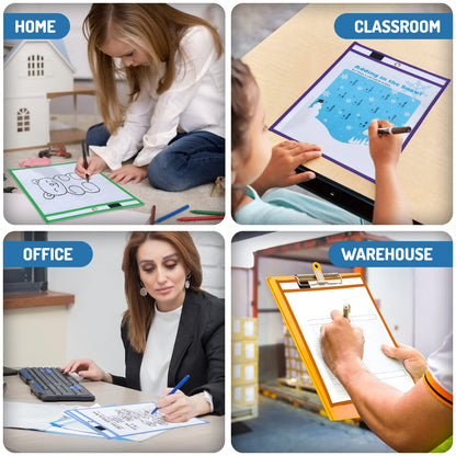 BONBELA Dry Erase Pockets 30 Pack - 10 x 13 Reusable Dry Erase Pocket Sleeves for Work & School Worksheets - Heavy Duty Clear Pocket Sleeves - Quickly Wipe to a Flawless Clean (Multicolor)