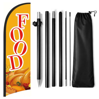 Food Feather Flag for Business, 8.2FT Outdoor Advertising Swooper Banner with Pole and Ground Stake – Tear-Resistant Polyester Sign for Shops & Events