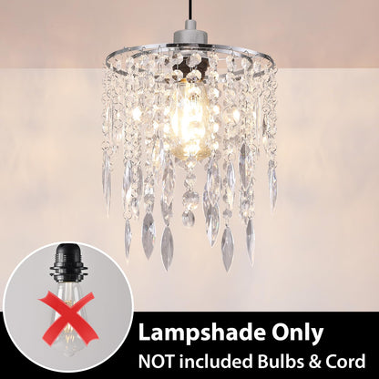 H11.81''X D8.66'' Chandelier Shades, Mini Crystal Shade, Acrylic Beaded Hanging Lampshade, Modern Pendant Light Shades, Sparkling Ceiling Decor for Bedroom, Hallway, Bar, Kitchen, Bathroom, 2-Tiers