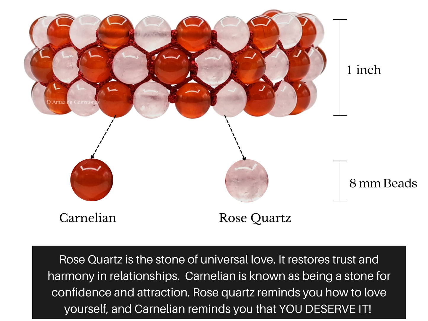 Amazing Gemstone Bracelet for Love Manifestation - Rose Quartz and Carnelian Bracelet Set for Men Women Healing Calming Anxiety Stress Relief Gifts Pulseras Para Hombres Mujer Stocking Stuffers