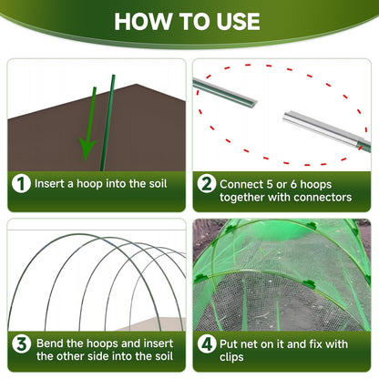 Nsitehalo 25pcs Garden Hoops for Raised Beds, Rust-Free Fiberglass Greenhouse Hoops Grow Tunnel with Clips, Support Hoop House Frame for Garden Netting & Fabric, Row Cover Plant Stakes for Vegetables