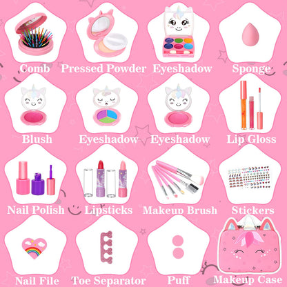 Heaning Kids Washable Makeup Girl Toys - Real Makeup Kit Kid Make up Set for Toddlers Children Princess Dress Up Christmas Birthday Gifts Toys for 3 4 5 6 7 8 9 10 11 12 Year Old Girls