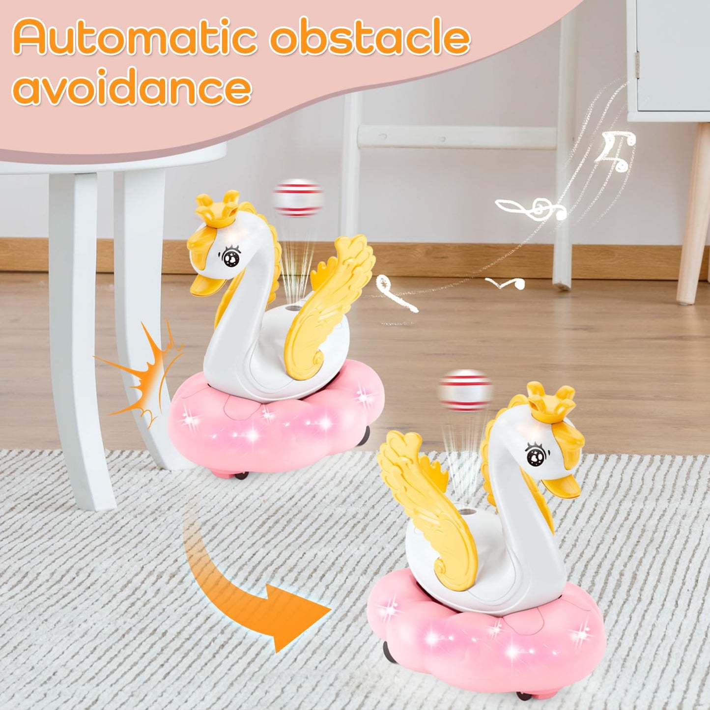 lonfypeng Baby Swan Musical Crawling Toy with Lights, Sounds, Blowing Ball, Infant Sensory Toys, Birthday Gifts for Kids Boy Girl 3 4 5 6 7 8 Years