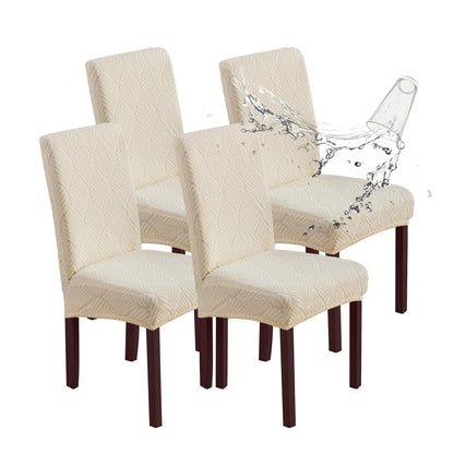YUEANG Chair Covers for Dining Chairs,100% Waterproof Dining Chair Covers Set of 4,Removable Stretch Parsons Slip,Washable Seat Protector for Kitchen Beige