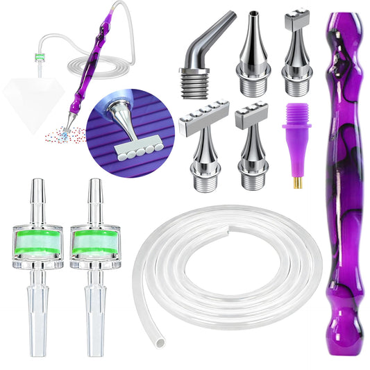Replacement Kit for Vacuum Diamond Painting Pens, E-Painter Replacement Pen + 2 Filters + Steel Screw 1/2/3/5/Elbow Multiplacers + 1m Silicone Tube fits Most Electric Diamond Art Pen (Purple-3/5)