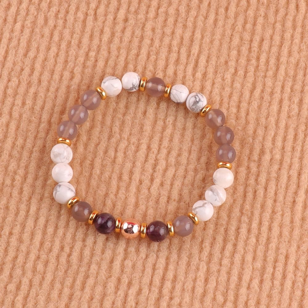 KSQS Healing Stone Bead Bracelet for Women, Natural Gemstones Balance Protection Bracelet, Spiritual Crystal Beads Bracelet Anxiety Relief with Meaning Card(#15)