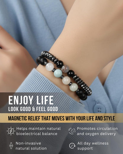 WestLuna Magnetic Hematite Bracelets for Women Men, Adjustable Amazonite Black Obsidian Natural Stone Beaded Bracelets, Slimming Crystal Chakra Energy Bracelet Gift (Amazonite, Small)