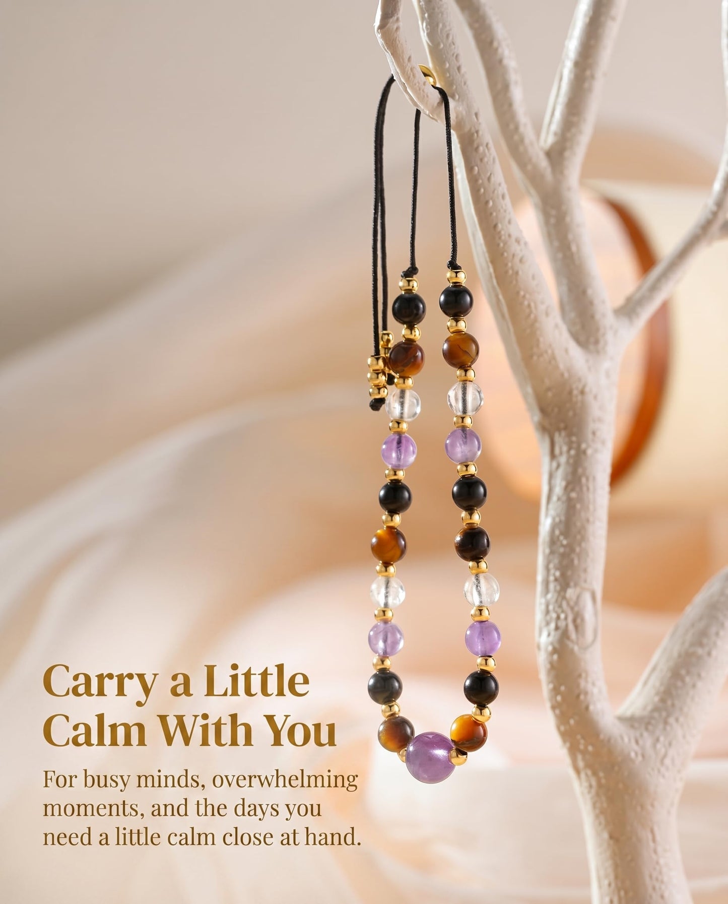 Worry Stones Anxiety Relief Items Fidget Bracelet Healing Crystals Spiritual Sensory Mood Strength Jewelry, Calming Holistic Crystal Gifts Purple Gemstone Bracelets for Women Teen Daughter Sister